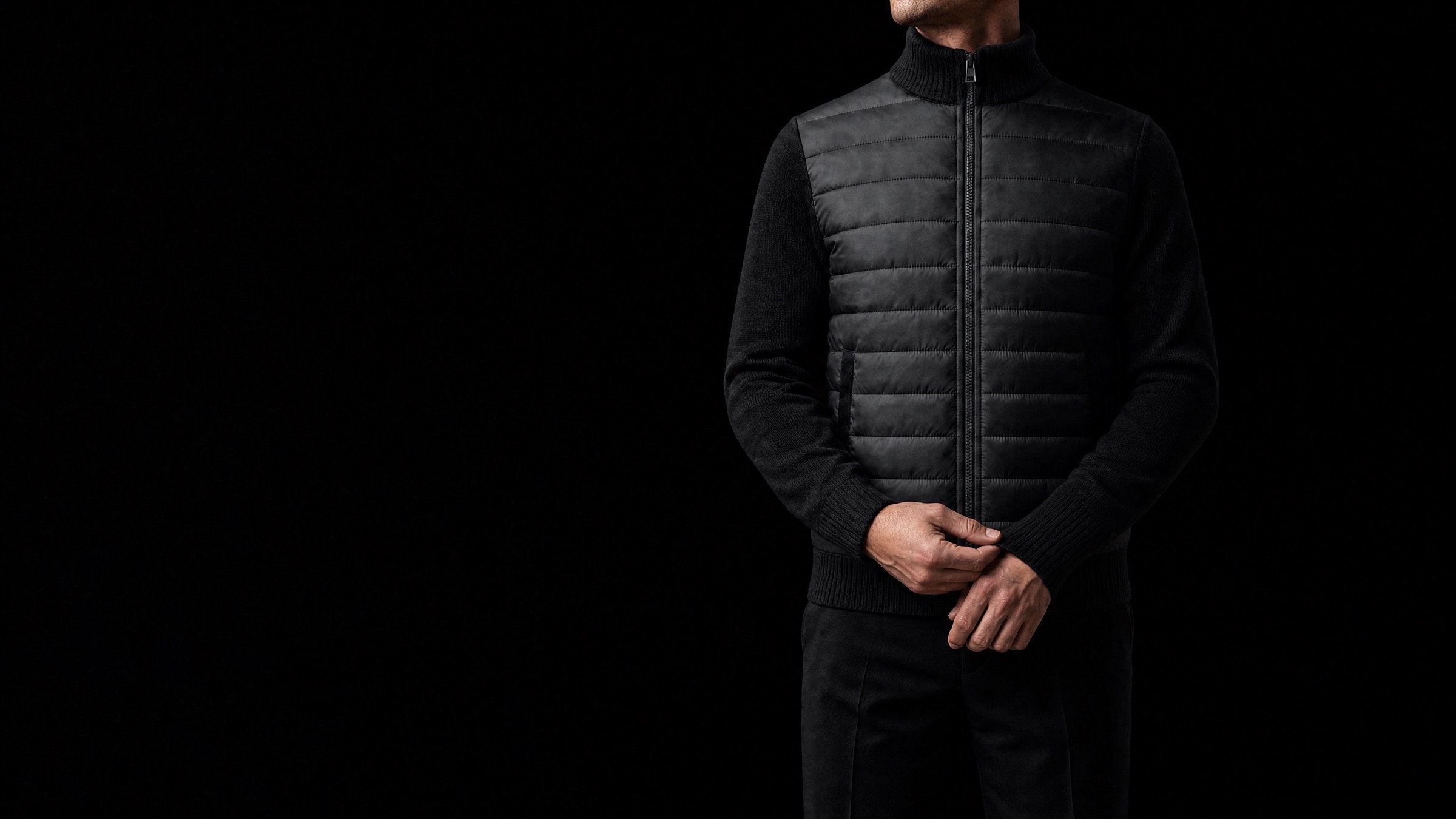 A man in the black Padded Knit Cardigan